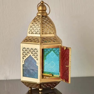 Lanterne à bougies en métal et verre coloré pour décoration du Ramadan dernier modèle Lanterne à bougies suspendue et de table - Product Image 4