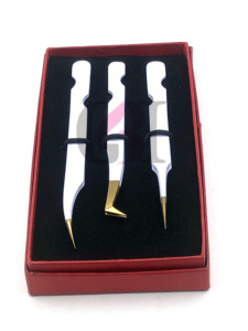 Nouveau Style Blanc Poudre Revêtement Pro Droite En Acier Inoxydable Isolation Or Pointe Extension De Cils Pince À Épiler Logo Personnalisé Outil De Beauté - Product Image 4