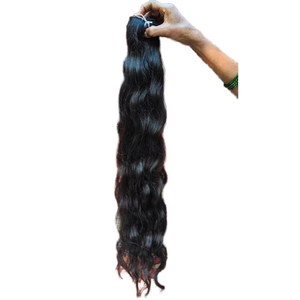 Extensiones de cabello humano indio natural ondulado recto de grado templo indio auténtico - Product Image 1