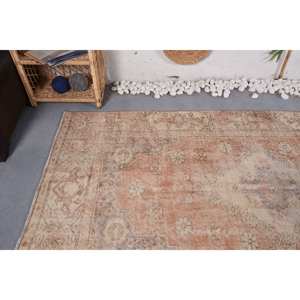 <b>Vintage</b> Turkish <b>Rug</b> Large Area 4.4 X 8.3ft Rectangle Patchwork Design Abstract Pattern Orange Beige Wool Latex for Hallway Use - Product Image 5