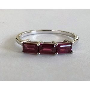 Natural Rhodolite <b>Garnet</b> Stacker <b>Ring</b> for Women 925 Sterling <b>Silver</b> Emerald Cut Rhodium for Everyday Wear Gifts Shah Gems - Product Image 1