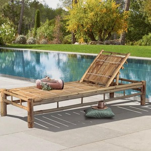 เตียงอาบแดดไม้ไผ่เฟอร์นิเจอร์กลางแจ้งเตียงอาบแดดทำด้วยมือหรูหราเป็นธรรมชาติเตียงอาบแดดสระว่ายน้ำเก้าอี้ชายหาด - Product Image 3