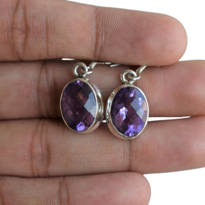 Boucles d'oreilles Design à la mode améthyste pierres précieuses 925 boucles d'oreilles en argent Sterling massif pour femmes filles boucles d'oreilles pendantes bijoux en argent - Product Image 1