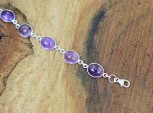 Pulsera Ajustable de Plata de Ley 925 con Amatista Morada, Gema Ovalada, 9 Piedras, Joyería Hecha a Mano, Regalo para Mujer - Product Image 5