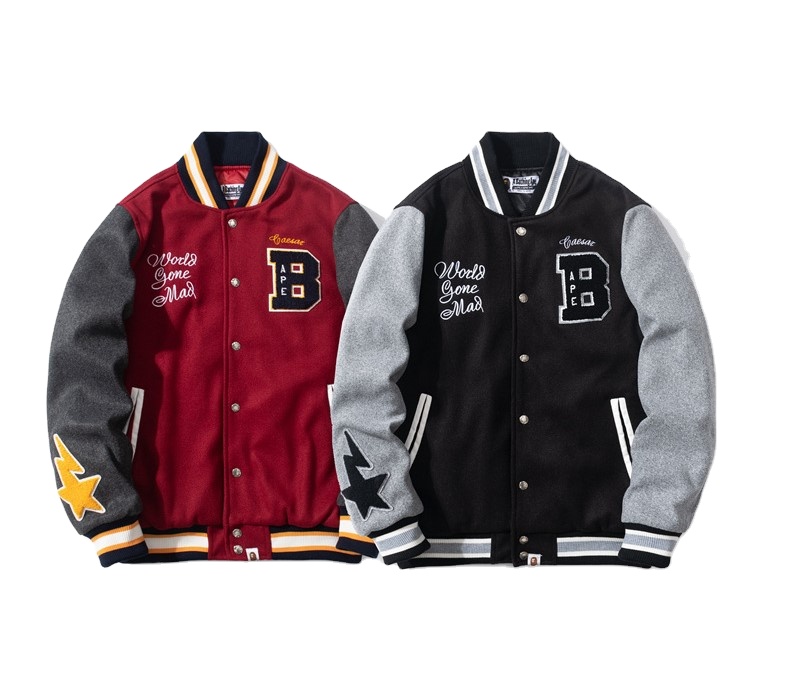 High Quality Bape Ape Letter Embroidered Jacket Casual Teenage Adult Jacket Unisex Bape Baseball Uniform Men Jacket