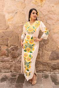 Robe longue sirène à fleurs mexicaines à épaules dénudées, robe d'été mexicaine sans bretelles plissée à volants robes de soirée pour femmes - Product Image 4