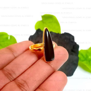 <b>Chunky</b> Natural Black Onyx 8x25mm Trillion 18K Gold Plated Eternity Vermeil 925 Sterling <b>Silver</b> Handmade Fashion Minimalist <b>Ring</b> - Product Image 6