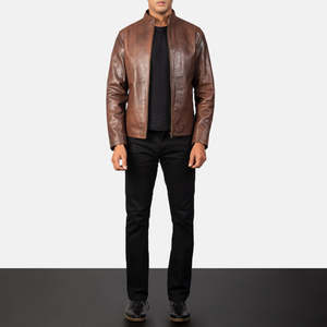 Chaqueta de Motero de Cuero Vacuno Genuino Alex Brown, Reversible con Cierre de Cremallera, Tallas XS a 6XL para la Temporada de Otoño - Product Image 3