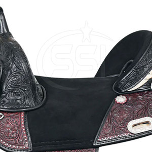 Premium Equestrian Horse Dressage Saddle With Red Tooled Leather Black Seat Brass <b>Hardware</b> Wood Tree - Product Image 6