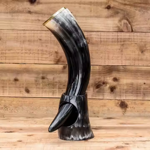 Corne à boire médiévale Viking faite à la main véritable corne de buffle naturelle avec verre véritable à bord en laiton - Product Image 6