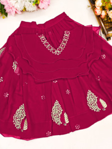 Conjunto de Lehenga Choli Largo con Volantes Color Rosa Vino para Niñas de Shoryam Fashion |   Ropa Étnica Tradicional para Niños para Todas las Temporadas Bodas - Product Image 3