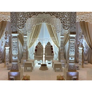 Chaises polies blanches traditionnelles pour mariage Mandap mariage indien Mandap meubles Bollywood thème mariage Mandap chaises ensemble - Product Image 1