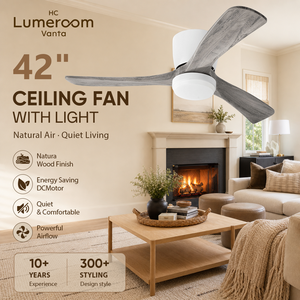 Ventilateur de plafond en bois massif de 42 pouces avec lumière et télécommande, ventilateur de plafond à montage encastré à profil bas et silencieux avec moteur DC pour chambre à coucher et salon - Product Image 2