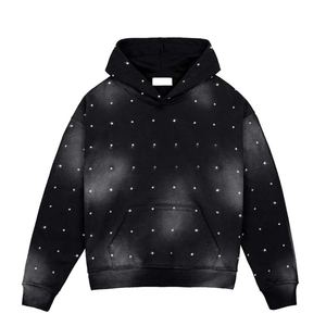 Sweat à capuche exclusif pour homme en coton mélangé, impression en relief, logo personnalisé, strass, veste d'hiver, poids lourd, streetwear élégant - Product Image 1