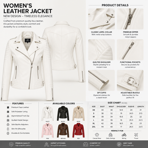 Veste de motard en cuir PU blanc à manches longues, col montant, fermeture éclair, style automne pour femmes - Product Image 5