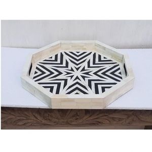Bandeja de servicio ecológica de grado comercial rectangular con incrustaciones de resina de hueso elegante, incrustaciones de perlas madre minimalistas occidentales de alta calidad - Product Image 4