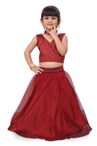 Shoryam Fashion - Lehenga Choli Étnico Color Granate para Niñas, Blusa Bordada de Alta Demanda, Largo hasta el Suelo |   Fiesta de Boda Festiva para Niñas - Product Image 4