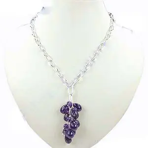 Collier pendentif grappe de raisin en argent 925 avec pierre précieuse violette taille émeraude plaquée rhodium, pendentifs à motif animal - Product Image 2