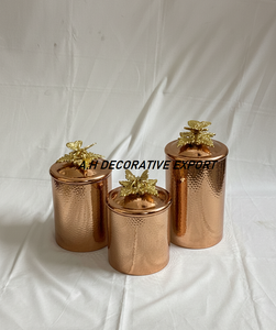 Luxury Copper Finish Hammered Metal Canister Set Tray <b>Decorative</b> <b>Kitchen</b> Storage Jars Tableware Party Use Pumpkin Lids - Product Image 6