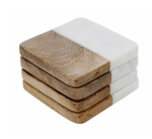 White Marble Coaster Sets Various Styles Natural <b>Wood</b> and Marble Mango coaster Made in India - Product Image 6