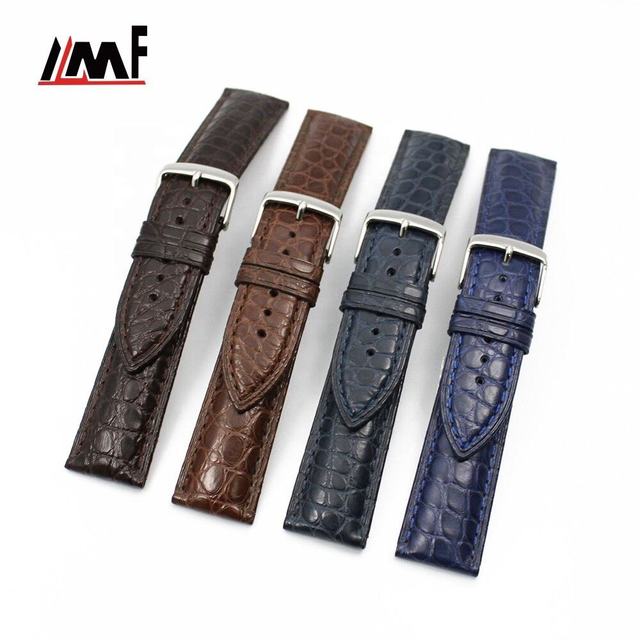 Factory Custom High Quality 22mm 24mm Exotic Alligator Leather Watchband Stainless Steel Buckle Men's Eternal Watch Strap Hand