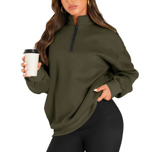 Wholesale Premium Quality Custom Screen Printed Drop Shoulder Sweatshirt Quarter <b>Zipper</b> Pullover Women's Hoodies & Sweatshirts - Product Image 3