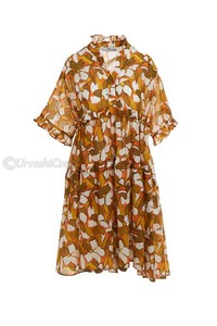 Élégant vintage vêtements pour femmes dernière conception col en v robe MIDI manches 3/4 bouton bande sur la poitrine ceinture - Product Image 3