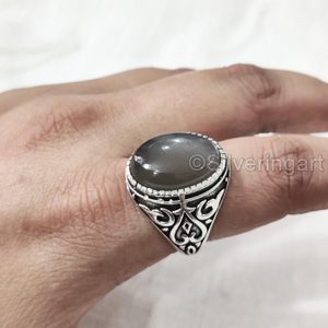Wholesale Mens <b>Ring</b> New Arrival Natural Gray Moonstone Gemstone June Birthstone <b>Arabic</b> Design Jewelry 925 Sterling Silver <b>Ring</b> - Product Image 3