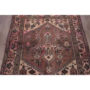 Vintage 4.3x4.6 ft Rug, Accent Turkish Rug, <b>Brown</b> Pink Patchwork <b>Wool</b> Rug - Product Image 3