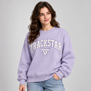 Sudadera de Cuello Redondo con Letras Universitarias en Color Lavanda Sólido para Mujer, Manga Larga, Personalizada, Trackstar OEM, Marca Privada - Product Image 3