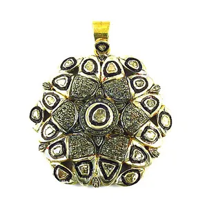 "Floral Diamond <b>Cluster</b> Pendant Necklace for Women-Gold Plated" - Product Image 3