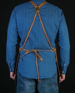 Tablier de travail en cuir pleine fleur artisanal avec doublure à motifs, bretelles réglables, tablier de protection robuste pour chef, barista - Product Image 6