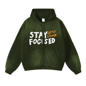 Sun Fade Acid Wash Hoodies Streetwear Heavyweight Oversized Zipper Up Vintage Acid Wash Sweat à capuche pour homme avec poche - Product Image 6