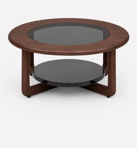 Juego de Mesa de Centro Moderna de Madera con Tapa Redonda de Vidrio, Mesa de Té para Sala de Estar, Muebles para el Hogar, Duradera y Fácil de Limpiar - Product Image 3