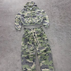 Personalizado de gran tamaño camoflouge sudadera fabricante CAMO pantalones cargo y cremallera sudaderas con capucha chaqueta conjunto holgado streetwear chándal hombres - Product Image 4