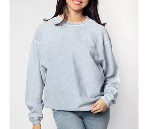 Sudadera de cuello redondo vintage de algodón 100% acanalado de 340 g de ajuste regular para invierno con estampado por descarga para mujer al por mayor - Product Image 4