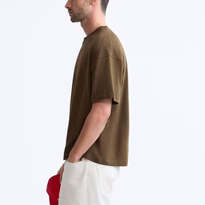 T-shirt pour homme en coton biologique 100% 260GSM, coupe classique, tricoté, logo imprimé en transfert thermique 3D personnalisé, épaules tombantes - Product Image 4