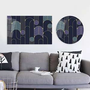 งานศิลปะติดผนังกระจกสีม่วงสมัยใหม่: ภาพพิมพ์บนผ้าใบลายเรขาคณิตนามธรรม, งานศิลปะกระจกนิรภัย - Product Image 1
