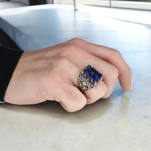 Azuris Bague pour homme en argent sterling 925 de haute qualité, style ottoman, bijoux de mode, pierre noire naturelle, fabrication turque, modèle - Product Image 2