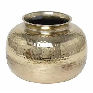 Vase décoratif en aluminium brossé doré avec dessus martelé Vase de table en métal moderne parfait pour les arrangements floraux de table et la maison - Product Image 2