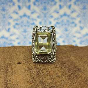 925 Sterling Silver Trendy Design Ring Naturel Vert Citron Topaze Pierre À Facettes Diamant Principal Nature Inspiré En Gros Bijoux - Product Image 4