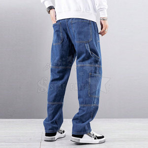 Jeans Anchos Personalizados al por Mayor para Hombre, Azules, 100% Algodón, Cintura Media, Pierna Ancha, Holgados, Tallas Grandes, Otoño/Invierno, con Logotipo Personalizado - Product Image 2