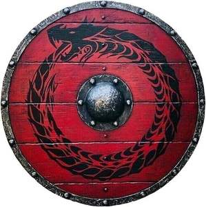 Escudo de Defensa de Madera Roja, Impresión Personalizada, Accesorio de Batalla Vikingo, Escudo de Disfraz Hecho a Mano - Product Image 3