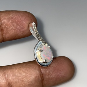 Pendentif en argent sterling 925 diamant naturel motif d'opale blanche éthiopienne-bijoux vintage pour enfants avec alliage - Product Image 2