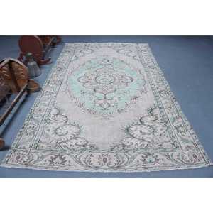 Alfombra Vintage de 5.9x9.8 pies, Alfombra Turca Grande, Alfombra Marroquí Azul Grisácea - Product Image 1