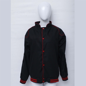 Veste de baseball pour femmes de haute qualité avec tissu noir de qualité supérieure et passepoil rouge élégant et boutons contrastés - Product Image 1