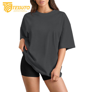 Camiseta básica de gran tamaño con logotipo de impresión personalizado de peso pesado Camiseta de algodón 100% de moda de talla grande de alta calidad para mujer - Product Image 2