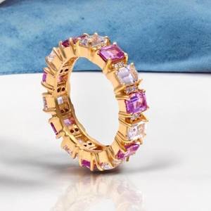 Rose Frost Pink & White Sapphire Eternity Band 14K Gold & Rhodium Plated Stackable <b>Ring</b> Zircon Accent Religious Wedding Gift - Product Image 2