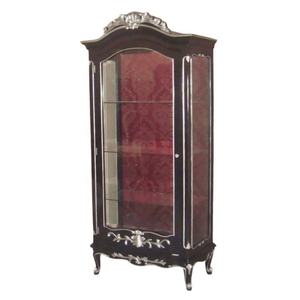 Vitrina de Estilo Provincial Francés, Tapizada en Tela Barroca, Madera Maciza, Reproducción Antigua, Vitrina Independiente con Respaldo - Product Image 2