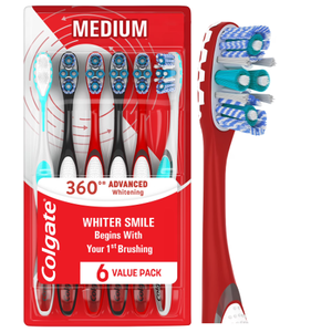 Cepillos de Dientes Colgate 360 Advanced Whitening Medium, Paquete de Cepillos de Dientes Manuales, 6 Unidades - Product Image 2